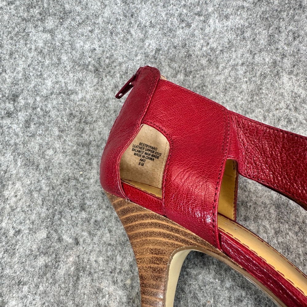 Nine West Womens Red Leather Wedge Sandals Size 8 T Strap Comfort Back Zip - Picture 12 of 14